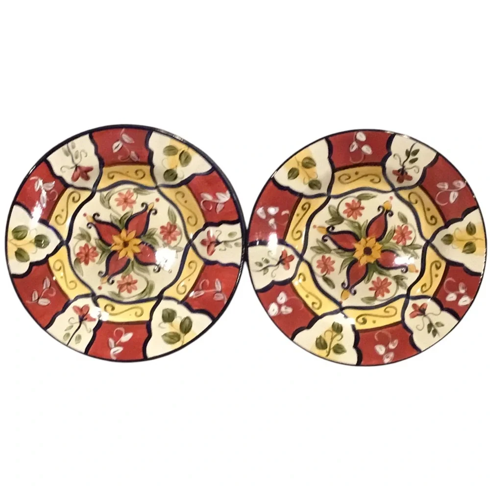 Pier 1 Salad Plates 9” Vallarta Pattern Tuscan  Design - 2 Plates Retired